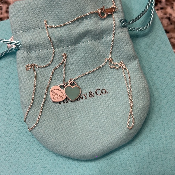 Tiffany blue double heart tag pendant 16in - Picture 5 of 8